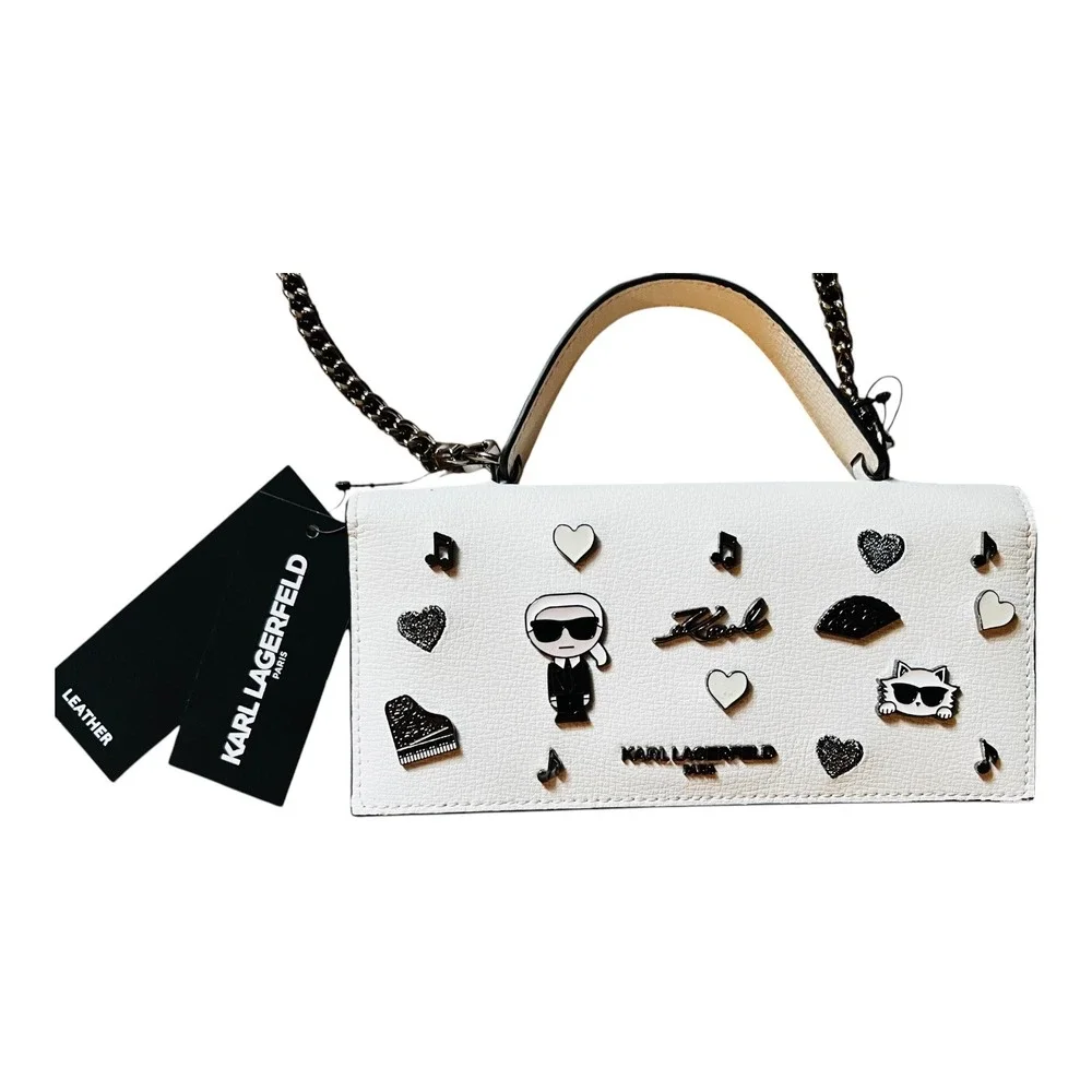 Karl Lagerfeld Paris White Leather Charms Crossbody Wallet Bag L5GW05E1 NEW